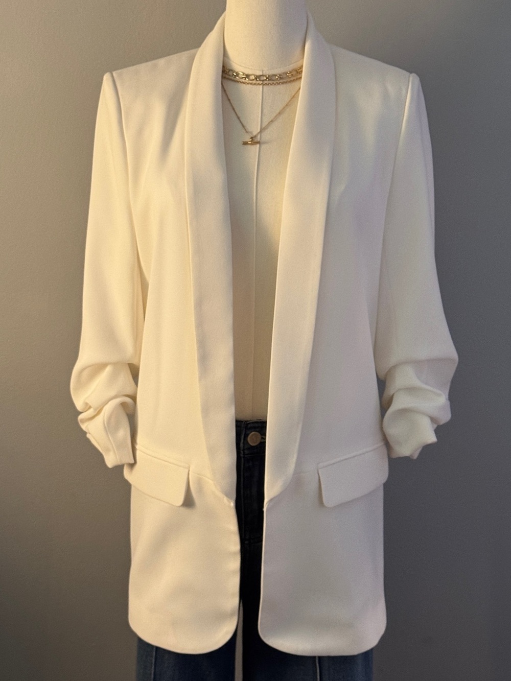 Zara Off-White Shawl Collar Blazer